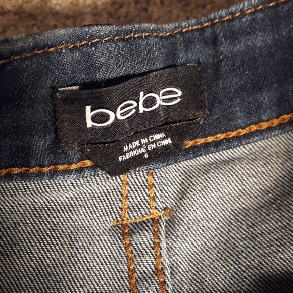 Bebe Dark Wash Denim Jean Mini Skirt, Size 6 - Picture 4 of 6